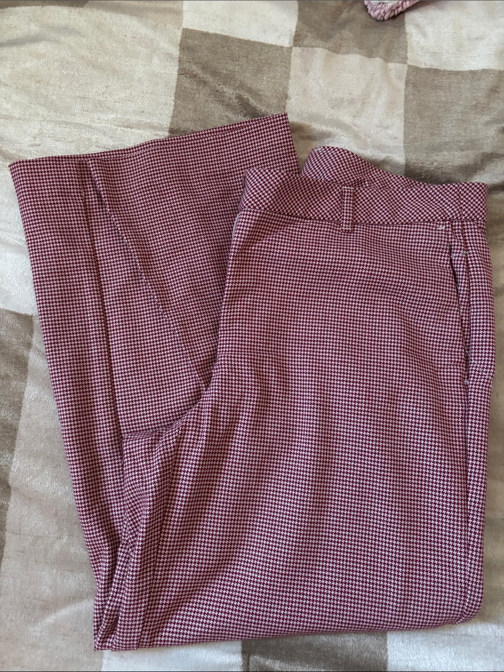 Burgundy Micro-Check Dress ankle Pants